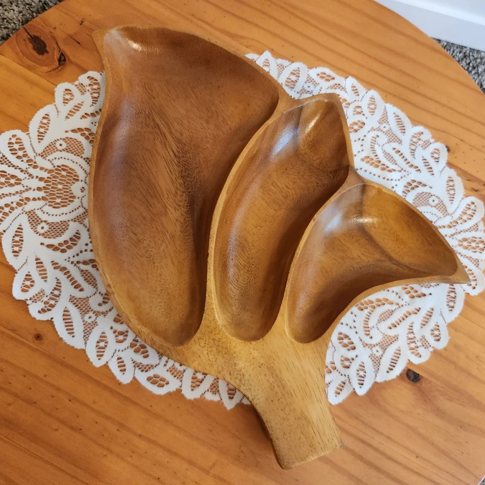 Vintage Monkey Pod Wood Leaf-Shaped Serving Tray